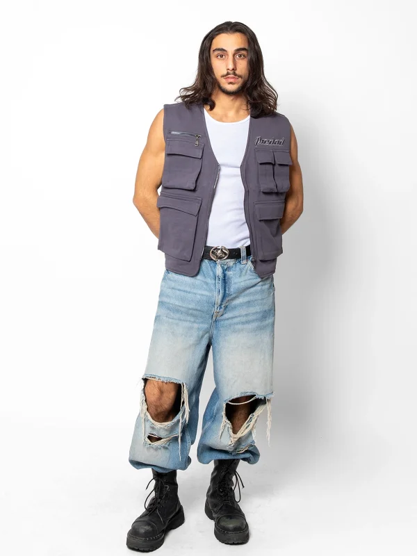 Nakış Detaylı Cep Detaylı Premium Füme Yelek