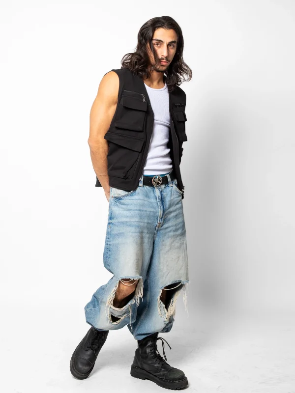 Nakış Detaylı Cep Detaylı Premium Siyah Yelek