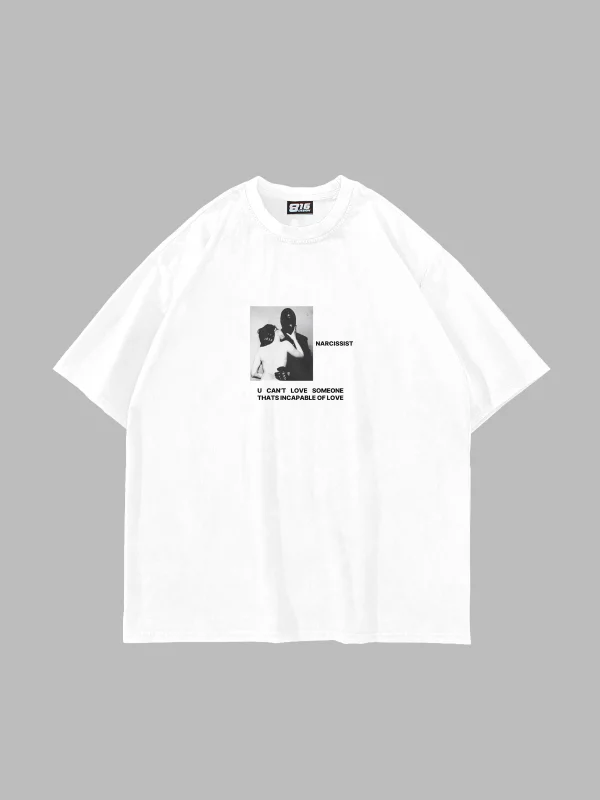 Narcissist Baskılı Oversize Unisex Beyaz Tshirt