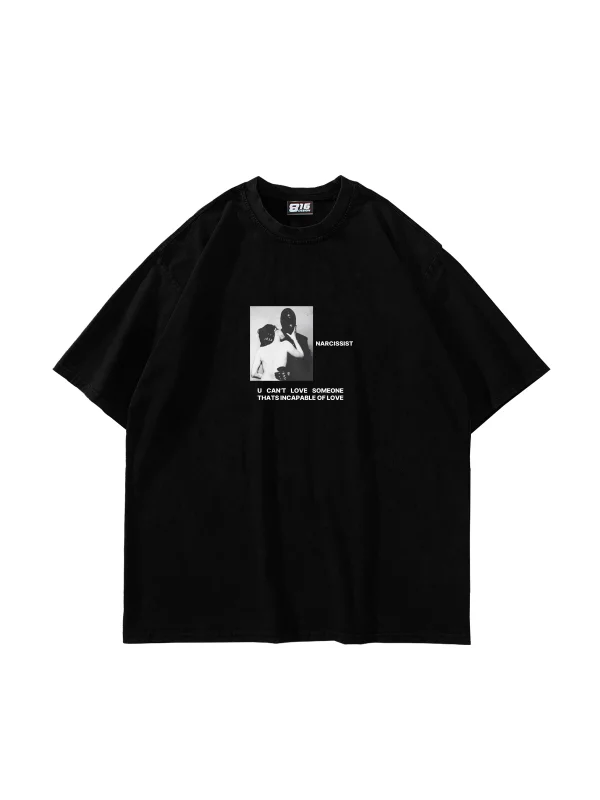 Narcissist Baskılı Oversize Unisex Siyah Tshirt