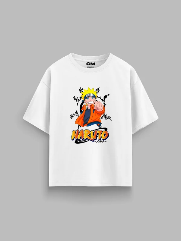 Naruto Baskılı Rahat Kalıp 30/1 Unisex Beyaz Tshirt
