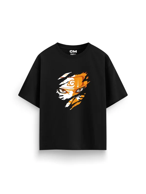 Naruto uzumaki Baskılı Rahat Kalıp 30/1 Unisex Siyah Tshirt