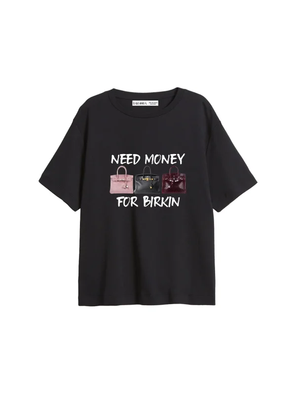 Need Money For B. Baskılı Relaxed Fit Siyah Kadın Tshirt