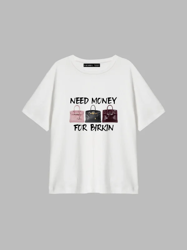 Need Money For B. Baskılı Relaxed Fit Beyaz Kadın Tshirt
