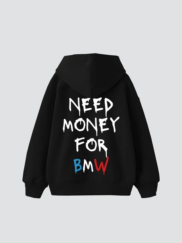 Need Money For Bmw Baskılı Oversize Unisex Siyah Hoodie