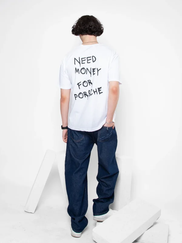 Need Money For Porsche Baskılı Oversize Unisex Beyaz Tshirt