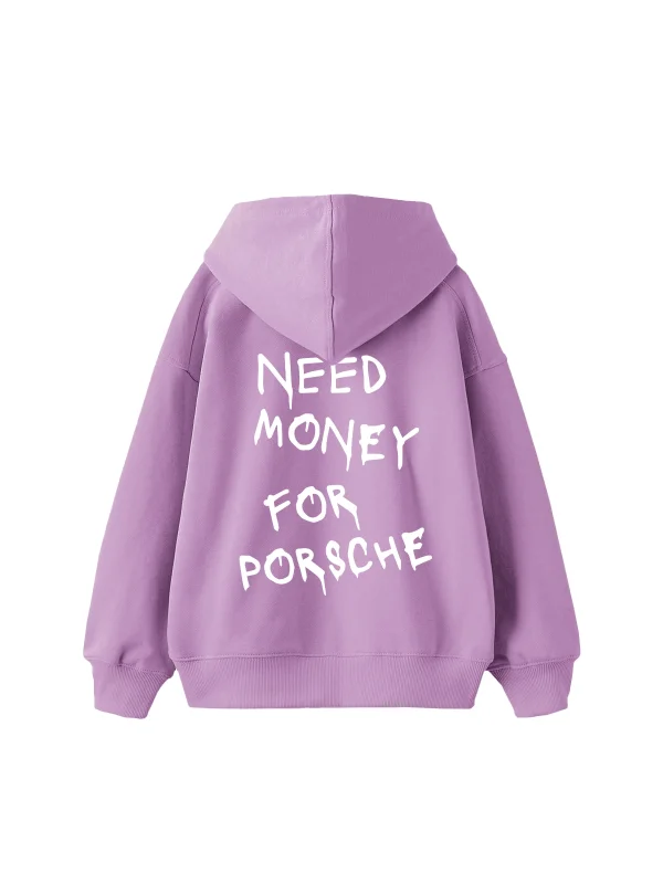 Need Money for Porsche Baskılı Oversize Unisex Mor Hoodie