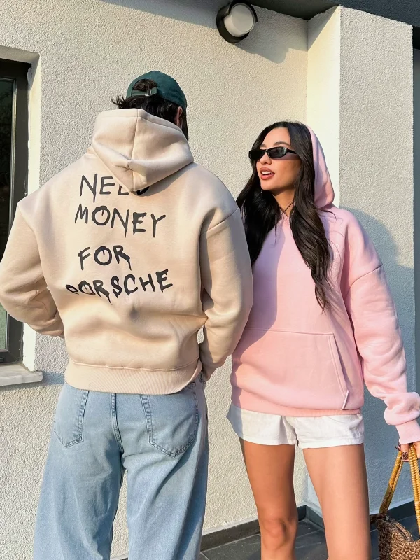 Need Money for Porsche Baskılı Oversize Unisex Pembe Hoodie