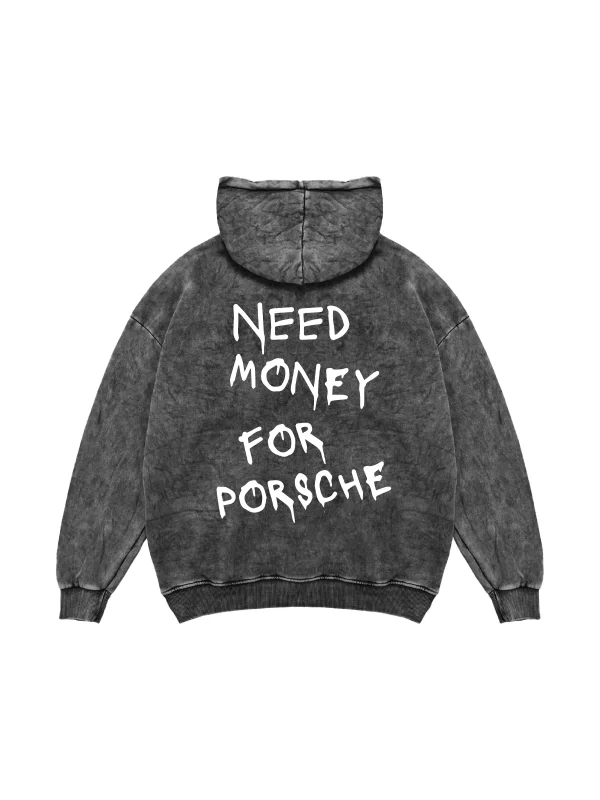 Need Money For Porsche Baskılı Oversize Unisex Yıkamalı Siyah Hoodie