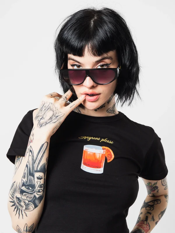 Negroni Baskılı Siyah Crop Top