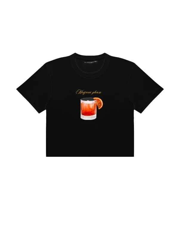 Negroni Baskılı Siyah Crop Top