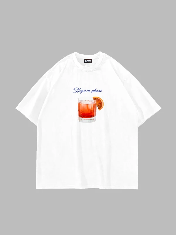 Negroni Please Baskılı Beyaz Oversize Unisex Tshirt
