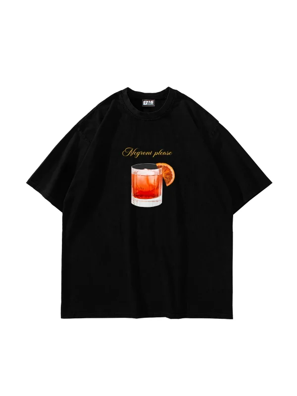 Negroni Please Baskılı Siyah Oversize Unisex Tshirt