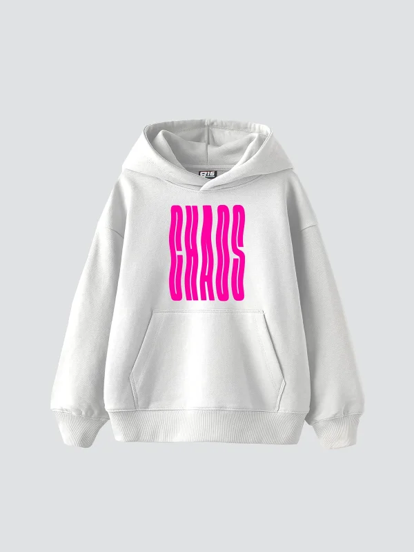 Neon Chaos Baskılı Oversize Unisex Beyaz Hoodie