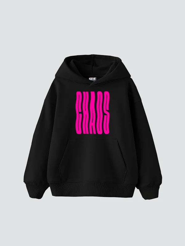 Neon Chaos Baskılı Oversize Unisex Siyah Hoodie