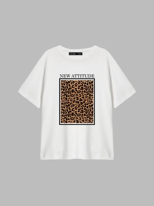 New Attıtude Baskılı Relaved Fit Beyaz Kadın Tshirt