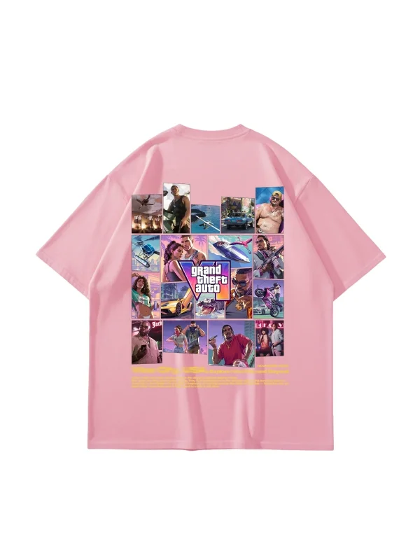 New Game Story Graphic Baskılı Pembe Oversize Unisex Tshirt