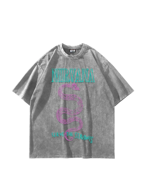 Nirvana Serve The Servants Baskılı Yıkamalı Beyaz Oversize Unisex Tshirt