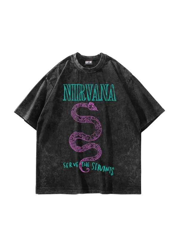 Nirvana Serve The Servants Baskılı Yıkamalı Siyah Oversize Unisex Tshirt