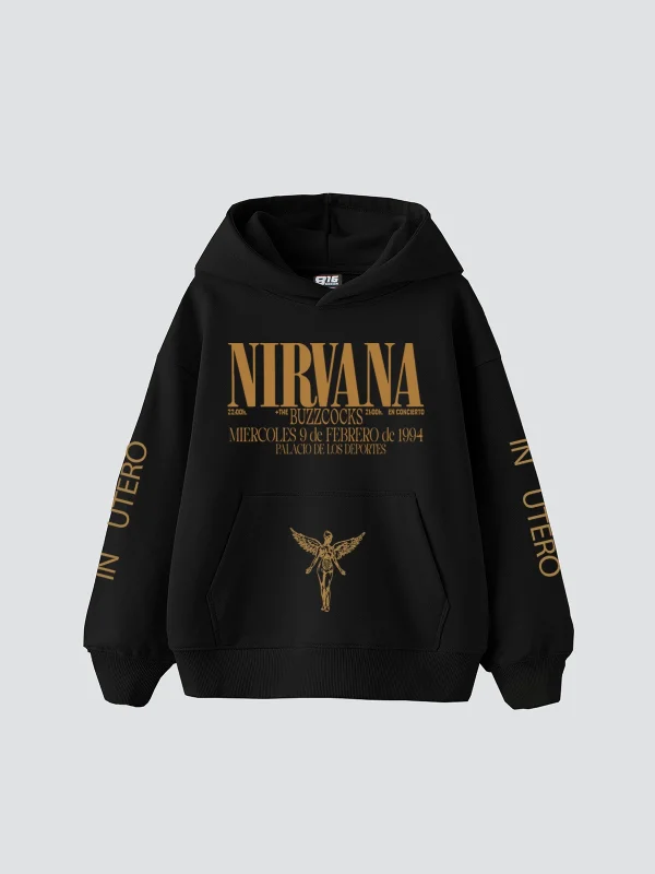 Nirvana Sırt Baskılı Unisex Oversize Siyah Hoodie