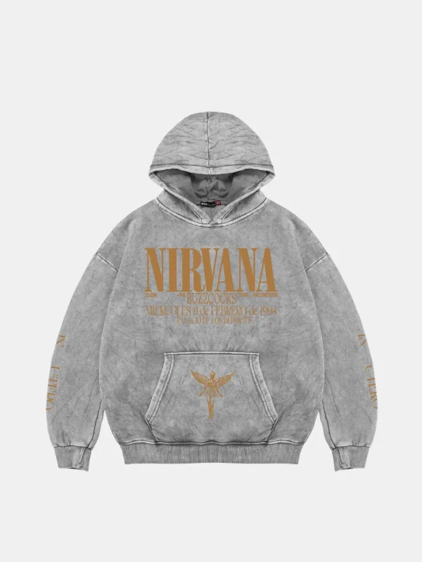 Nirvana Sırt Baskılı Unisex Oversize Yıkamalı Beyaz Hoodie