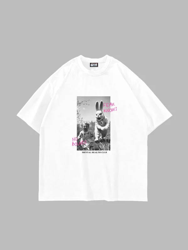 No Bounds Baskılı Oversize Unisex Beyaz Tshirt