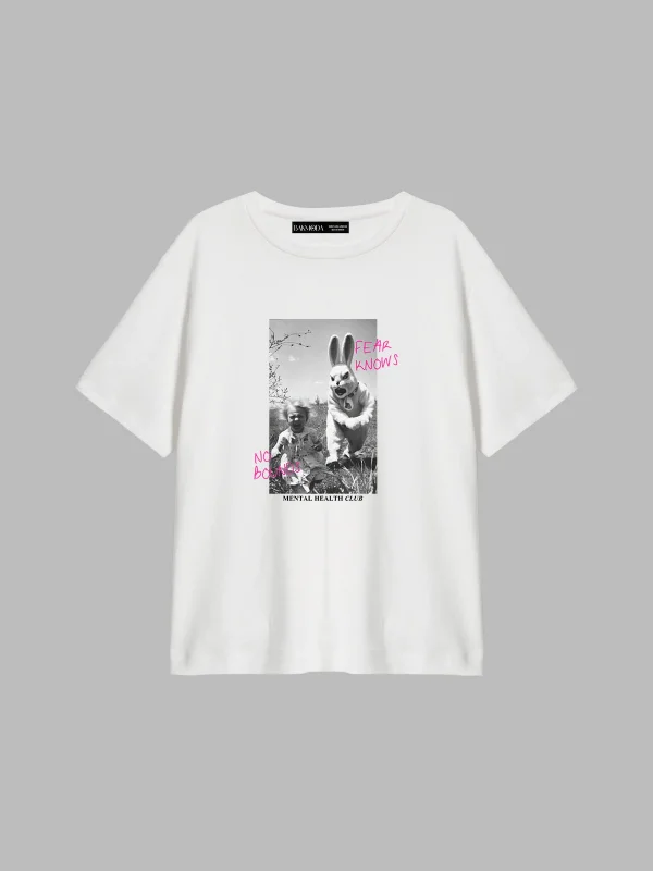 No Bounds Baskılı Relaxed Fit Beyaz Kadın Tshirt