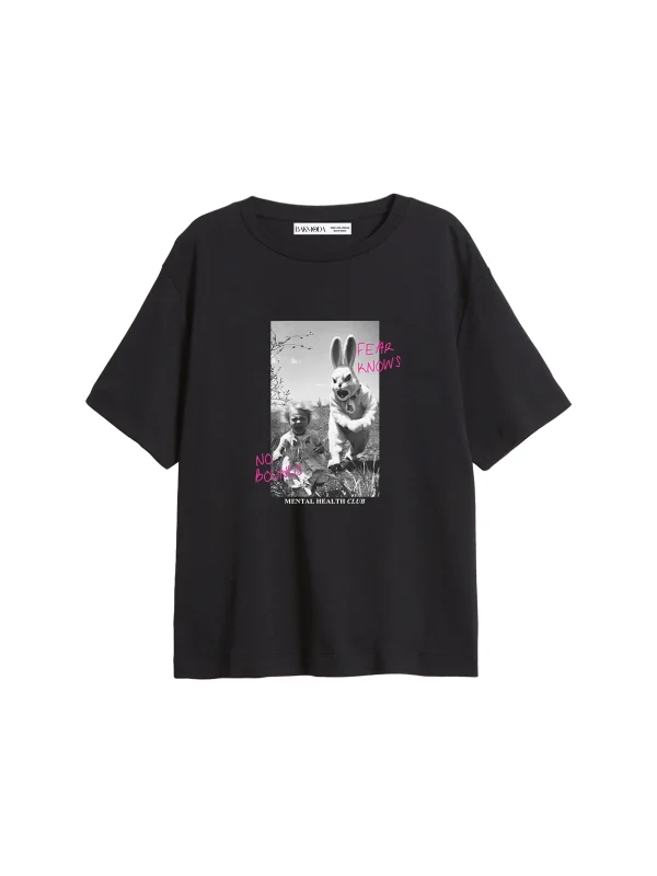 No Bounds Baskılı Relaxed Fit Siyah Kadın Tshirt
