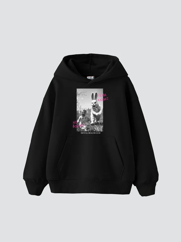 No Bounds Vintage Baskılı Oversize Unisex Siyah Hoodie