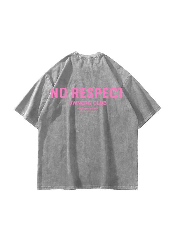 No Respect Baskılı Oversize Unisex Yıkamalı Beyaz Tshirt