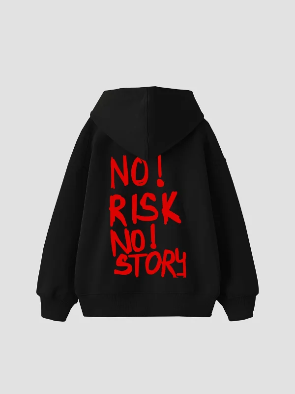No Risk No Story Baskılı Oversize Unisex Siyah Hoodie