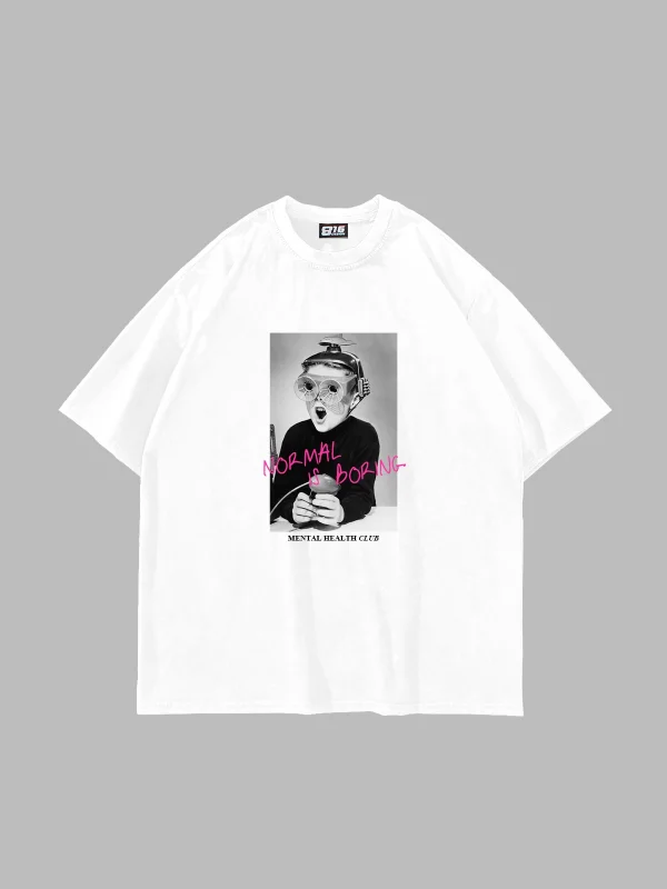 Normal İs Boring Baskılı Oversize Unisex Beyaz Tshirt