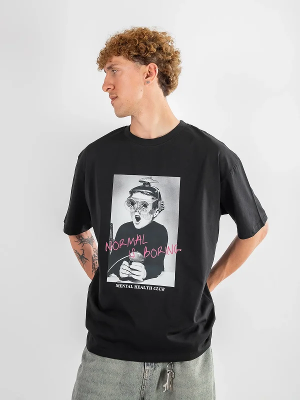 Normal İs Boring Baskılı Oversize Unisex Siyah Tshirt