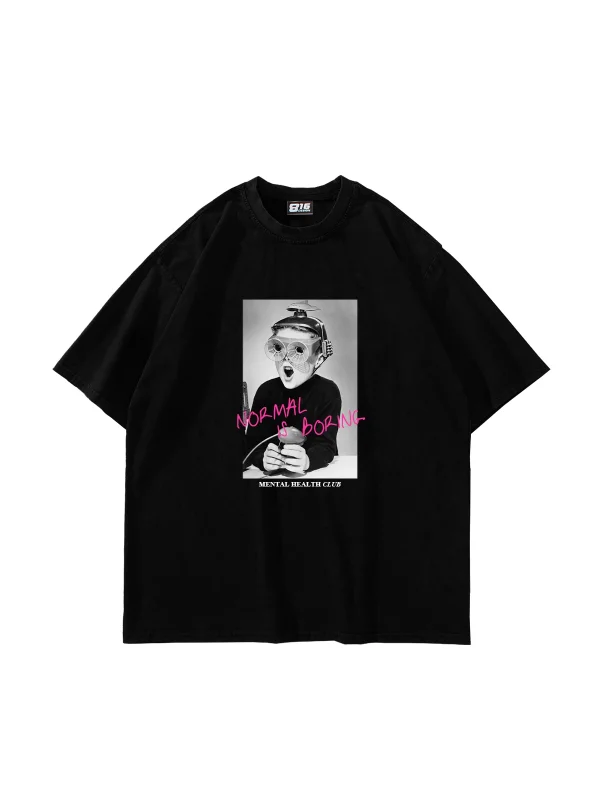 Normal İs Boring Baskılı Oversize Unisex Siyah Tshirt