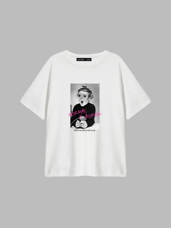 Normal Is Boring Baskılı Relaxed Fit Beyaz Kadın Tshirt
