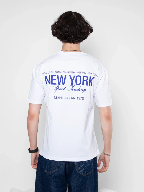 NYC Manhattan Baskılı Oversize Unisex Beyaz Tshirt