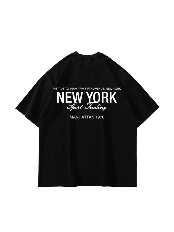 NYC Manhattan Baskılı Oversize Unisex Siyah Tshirt