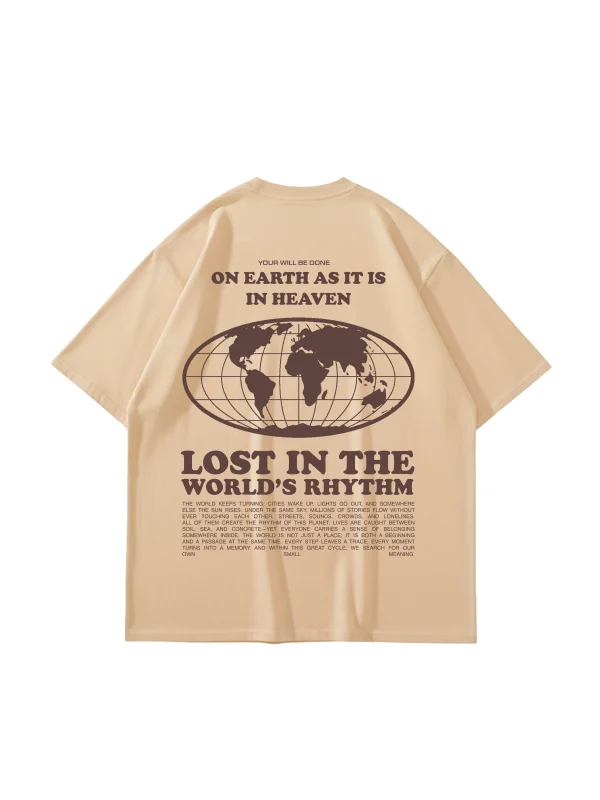 On Earth Graphic Sırt Baskılı Bej Oversize Unisex Tshirt