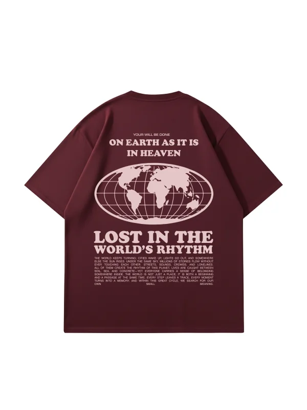 On Earth Graphic Sırt Baskılı Bordo Oversize Unisex Tshirt