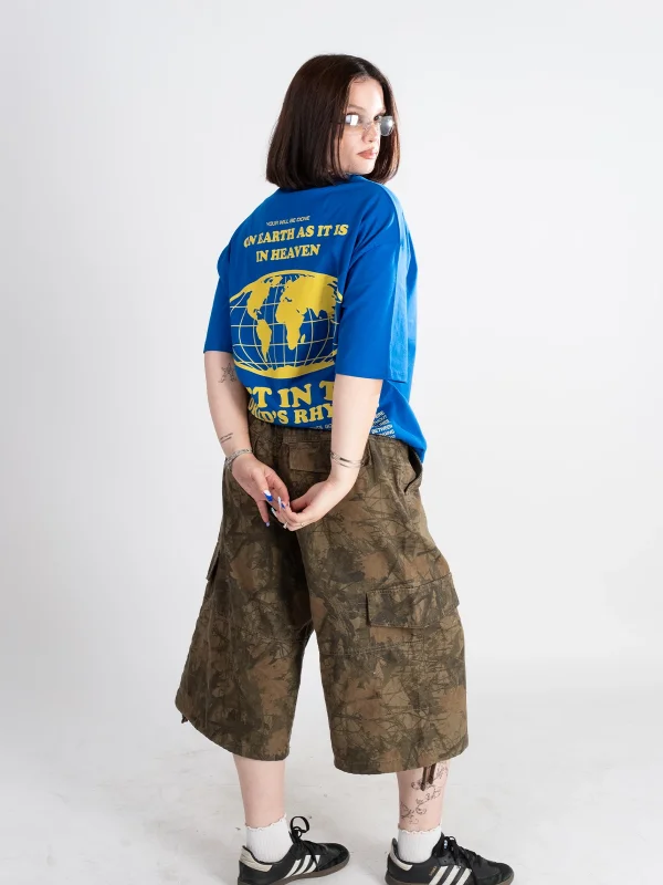 On Earth Graphic Sırt Baskılı Mavi Oversize Unisex Tshirt