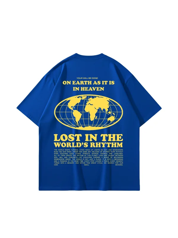 On Earth Graphic Sırt Baskılı Mavi Oversize Unisex Tshirt