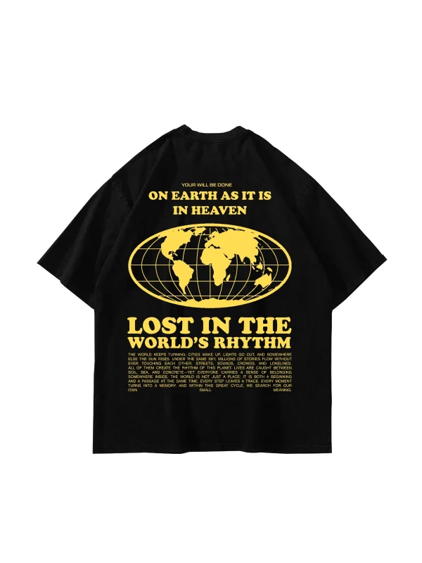 On Earth Graphic Sırt Baskılı Siyah Oversize Unisex Tshirt
