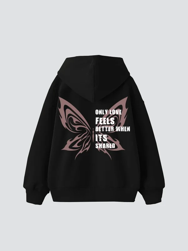 Only Love Feels Baskılı Oversize Unisex Siyah Hoodie