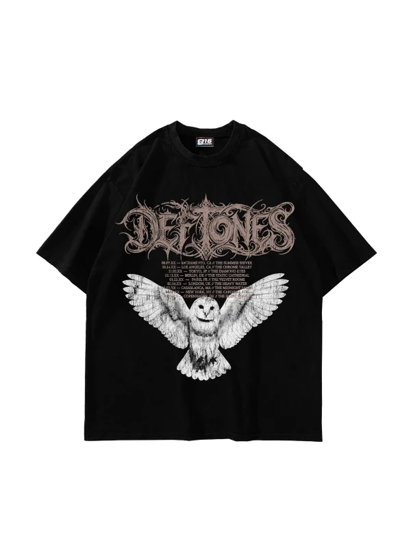 Owl Diamond Graphic Baskılı Siyah Oversize Unisex Tshirt
