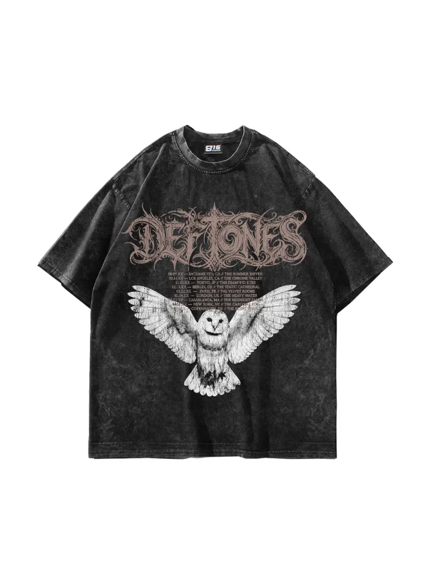 Owl Diamond Graphic Baskılı Yıkamalı Siyah Oversize Unisex Tshirt