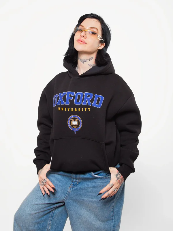 Oxford University Baskılı Oversize Unisex Siyah Hoodie