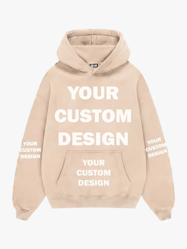 Özel Tasarım Basic Oversize Unisex Bej Hoodie