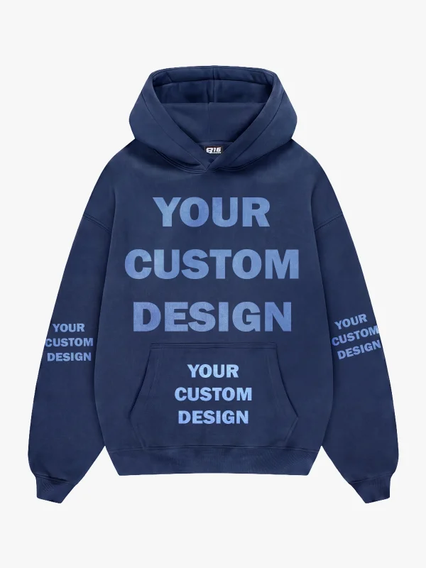 Özel Tasarım Basic Oversize Unisex İndigo Hoodie