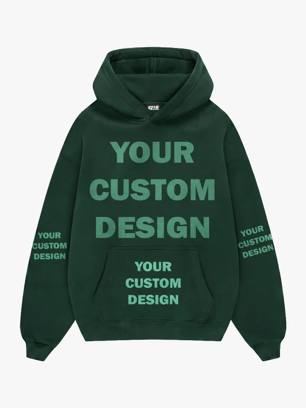 Özel Tasarım Basic Oversize Unisex Koyu Yeşil Hoodie