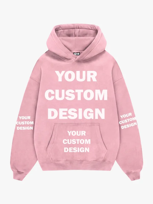 Özel Tasarım Basic Oversize Unisex Pembe Hoodie